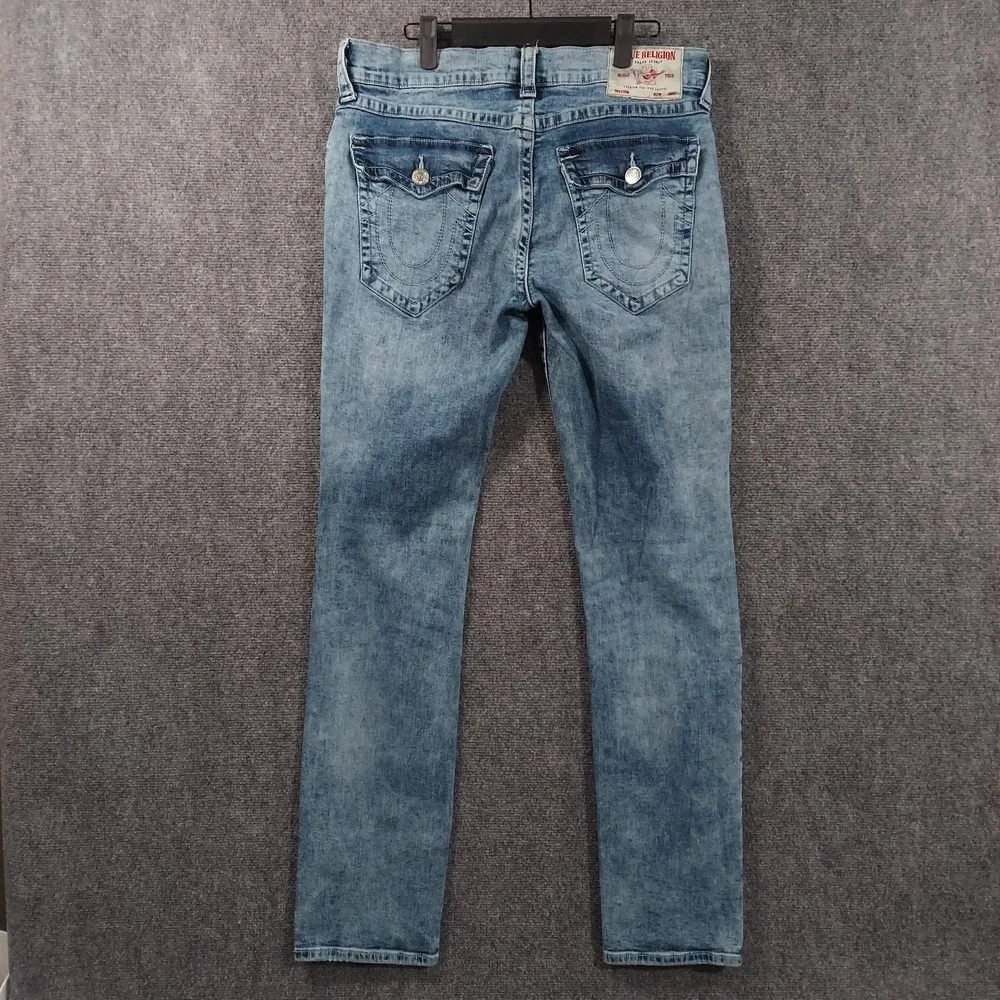 True Religion Geno Relaxed Slim Jeans Mens 34x34 Light Blue Distressed Denim